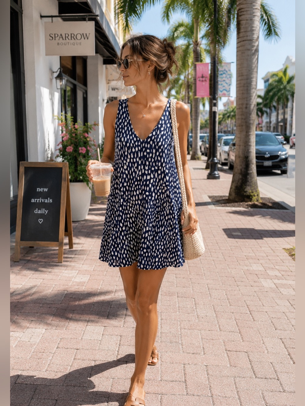 Three Dots Navy & White Swing Mini Dress S/M Relaxed Minimalist